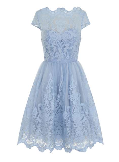 *Chi Chi London petite Blue Embroidered Tea Dress